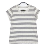 NOUVELLES DU PARADIS ボーダー フレンチスリーブ 半袖Ｔシャツ カットソー グレー ホワイト レディース ヌーベルドゥパラディ【中古】6-0614S∞