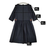 BERG ベルン ウール 七分袖 ギャザー ワンピース ネイビー レディース【中古】6-0106T♪