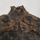 gasa 想像と創造 imagine and create スタンドカラーフリルワンピース 手染め ドレス リネン 定価99000円 24AW ブラウン ブラック レディース ガサ【中古】5-1222M♪