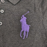 RALPH LAUREN スキニーポロ 鹿の子 刺繍 半袖 ポロシャツ グレー レディース ラルフローレン【中古】6-0608S∞