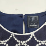 mina perhonen tambourine コットンリネン 刺繍 ws3506 サイズ36 ノースリーブ ワンピース ネイビー レディース ミナペルホネン【中古】6-0430S◎