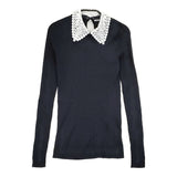 IENA レース襟ホールガーメント リブプルオーバー 定価14300円 付け襟 クルーネック ニット 25SS ブラック レディース イエナ【中古】5-1226M♪