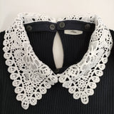 IENA レース襟ホールガーメント リブプルオーバー 定価14300円 付け襟 クルーネック ニット 25SS ブラック レディース イエナ【中古】5-1226M♪