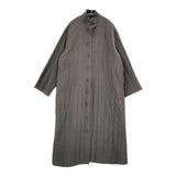 JURGEN LEHL チャイナボタン リバーシブル コットンシルクロングコート ストライプキルト ブラック系 レディース ヨーガンレール【中古】6-0109T♪