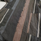 JURGEN LEHL チャイナボタン リバーシブル コットンシルクロングコート ストライプキルト ブラック系 レディース ヨーガンレール【中古】6-0109T♪