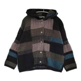 M&KYOKO パッチワーク ニットパーカー フード付き ウールアルパカ混 カーディガン グレー ブラック レディース エムアンドキョウコ【中古】6-0112T♪