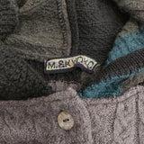 M&KYOKO パッチワーク ニットパーカー フード付き ウールアルパカ混 カーディガン グレー ブラック レディース エムアンドキョウコ【中古】6-0112T♪