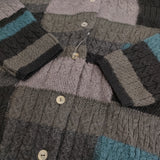 M&KYOKO パッチワーク ニットパーカー フード付き ウールアルパカ混 カーディガン グレー ブラック レディース エムアンドキョウコ【中古】6-0112T♪