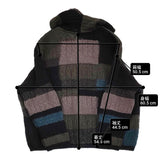 M&KYOKO パッチワーク ニットパーカー フード付き ウールアルパカ混 カーディガン グレー ブラック レディース エムアンドキョウコ【中古】6-0112T♪