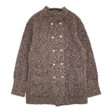 homspun メリノウール×綿スラブ 片畦編み 242-7917 ニットジャケット カーディガン ブラウン ホワイト レディース ホームスパン【中古】6-0115T♪