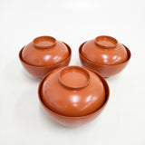 漆器 蓋付きお椀 3個セット 食器 レッド レディース【中古】6-0108G◎