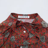 coomb ペイズリー 切替 リボン シャツ キュプラ レーヨン ワンピース レッド ネイビー レディース クーム【中古】6-0314M♪