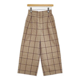 BALLSEY ポリエステルウールカルゼ ワイドクロップドパンツ 定価19800円 サイズ34 チェック ベージュ ブラウン レディース ボールジー【中古】6-0207G♪