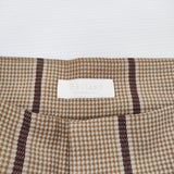 BALLSEY ポリエステルウールカルゼ ワイドクロップドパンツ 定価19800円 サイズ34 チェック ベージュ ブラウン レディース ボールジー【中古】6-0207G♪