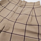 BALLSEY ポリエステルウールカルゼ ワイドクロップドパンツ 定価19800円 サイズ34 チェック ベージュ ブラウン レディース ボールジー【中古】6-0207G♪