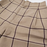 BALLSEY ポリエステルウールカルゼ ワイドクロップドパンツ 定価19800円 サイズ34 チェック ベージュ ブラウン レディース ボールジー【中古】6-0207G♪