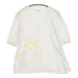 mina perhonen usagi Vネック コットン サイズ36 定価16800円 Ms8803 Ｔシャツ カットソー ホワイト レディース ミナペルホネン【中古】6-0324M♪