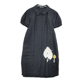 mina perhonen ps3749 herbarium 刺繍 半袖 リネン ワンピース ネイビー レディース ミナペルホネン【中古】6-0513S∞
