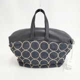 mina perhonen tambourine muffin bag レザー デニム 刺繍 マフィンバッグ トートバッグ ネイビー ベージュ レディース ミナペルホネン【中古】6-0114G◎