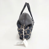 mina perhonen tambourine muffin bag レザー デニム 刺繍 マフィンバッグ トートバッグ ネイビー ベージュ レディース ミナペルホネン【中古】6-0114G◎