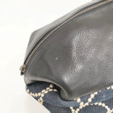 mina perhonen tambourine muffin bag レザー デニム 刺繍 マフィンバッグ トートバッグ ネイビー ベージュ レディース ミナペルホネン【中古】6-0114G◎