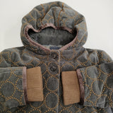 mina perhonen tambourine ta6480 サイズ38 ベロア ダウンコート グレー ブラウン レディース ミナペルホネン【中古】6-0115A♪