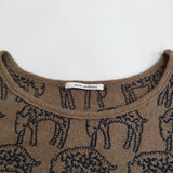 mina perhonen count 刺繍 qa8423 半袖 サイズ38 ウールアンゴラ セーター ニット ブラウン ネイビー レディース ミナペルホネン【中古】6-0118T♪