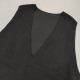 cion リネンVネックワンピース リネンツイル 定価25300円 19-23266 ノースリーブ ワンピース ブラック レディース シオン【中古】6-0225M♪