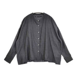 nicholson and nicholson ヘリンボーン フリルブラウス ストライプ 長袖シャツ チャコールグレー レディース ニコルソンアンドニコルソン【中古】6-0225M♪