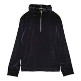 mizuiro-ind ベロア フード付き プルオーバー ハーフジップ パーカー ブラック レディース ミズイロインド【中古】6-0126T♪