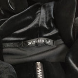 mizuiro-ind ベロア フード付き プルオーバー ハーフジップ パーカー ブラック レディース ミズイロインド【中古】6-0126T♪