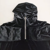 mizuiro-ind ベロア フード付き プルオーバー ハーフジップ パーカー ブラック レディース ミズイロインド【中古】6-0126T♪