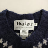 Harley of Scotland ジャガードクルーネックニット スコットランド製 サイズ40 ウール セーター ニット ネイビー ホワイト レディース ハーレーオブスコットランド【中古】6-0126T♪