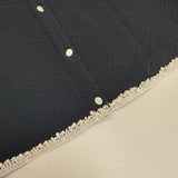 mina perhonen stone face サマーウール 丸襟 us1790 刺繍 サイズ40 半袖 ブラウス シャツ ネイビー レディース ミナペルホネン【中古】6-0621S∞