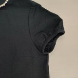 mina perhonen stone face サマーウール 丸襟 us1790 刺繍 サイズ40 半袖 ブラウス シャツ ネイビー レディース ミナペルホネン【中古】6-0621S∞