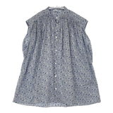 Toujours Pleated Sleeveless Long Shirt リバティ 定価42900円 サイズ1 ノースリーブ ブラウス シャツ ブルー ホワイト レディース トゥジュー【中古】6-0506S◎