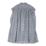 Toujours Pleated Sleeveless Long Shirt リバティ 定価42900円 サイズ1 ノースリーブ ブラウス シャツ ブルー ホワイト レディース トゥジュー【中古】6-0506S◎