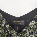 HUG O WaR DEVEAUX サイズ2 総柄 ギャザー ロング ワンピース グリーン ブラック レディース ハグオーワー【中古】6-0506S◎