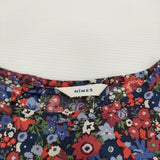NIMES リバティ 七分袖 花柄 ボタニカル フリル ブラウス シャツ ネイビー レッド レディース ニーム【中古】6-0324M♪