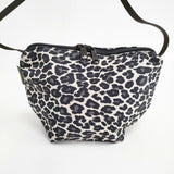 Herve Chapelier 2885F ナイロン舟型ショルダーバッグS パンサーブラン レオパード ケアカード付き 定価32780円 ブラック ホワイト レディース エルベ・シャプリエ【中古】6-0118G♪