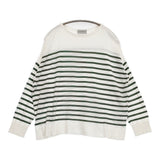 JOHN SMEDLEY コットン ボーダー イギリス製 長袖Ｔシャツ カットソー ロンＴ グリーン ホワイト レディース ジョンスメドレー【中古】6-0321M△