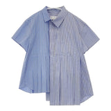 Sacai ストライプ ポプリンシャツ アシンメトリック 24SS 24-07373 サイズ1 プリーツ 半袖シャツ ブルー ホワイト レディース サカイ【中古】6-0506S◎