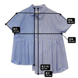 Sacai ストライプ ポプリンシャツ アシンメトリック 24SS 24-07373 サイズ1 プリーツ 半袖シャツ ブルー ホワイト レディース サカイ【中古】6-0506S◎