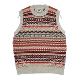 LAURENCE J.SMITH フェアアイル クルーネックベスト 定価26400円 サイズS ライトグレー レッド レディース ローレンスジェイスミス【中古】6-0131T♪