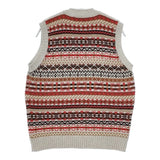 LAURENCE J.SMITH フェアアイル クルーネックベスト 定価26400円 サイズS ライトグレー レッド レディース ローレンスジェイスミス【中古】6-0131T♪