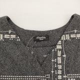 marble sud 新品 総柄 刺繍 定価27500円 Vネック ギャザー ワンピース チャコールグレー レディース マーブルシュッド【中古】6-0914T♪