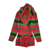 RALPH LAUREN マルチボーダー 羽織 コットンアクリルニット ベルト付き カーディガン レッド グリーン レディース ラルフローレン【中古】6-0330M∞