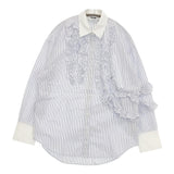 MSGM コットンフリルレギュラーカラーシャツ サイズ40 定価64900円 ストライプ 長袖シャツ ホワイト ライトブルー レディース エムエスジーエム【中古】6-0317M♪