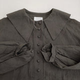 MAGALI リネンパピエ グランカラーブラウス 定価25300円 ブラウス シャツ 24AW チャコールグレー レディース マガリ【中古】6-0203M♪