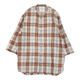 NEST ROBE CONFECT イカットチェック七分袖シャツ コットンリネン 02222-0045 サイズ3 ホワイト ブラウン メンズ ネストローブコンフェクト【中古】6-0414M♪